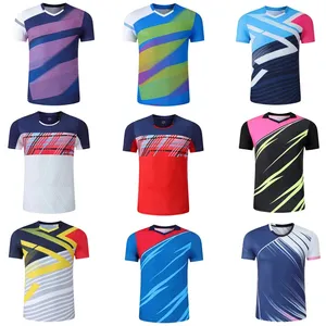 Camiseta esportiva de pingue-pongue para homens e mulheres, camiseta de tênis de secagem rápida, camiseta esportiva de manga curta para treinamento, moda de verão barata por atacado