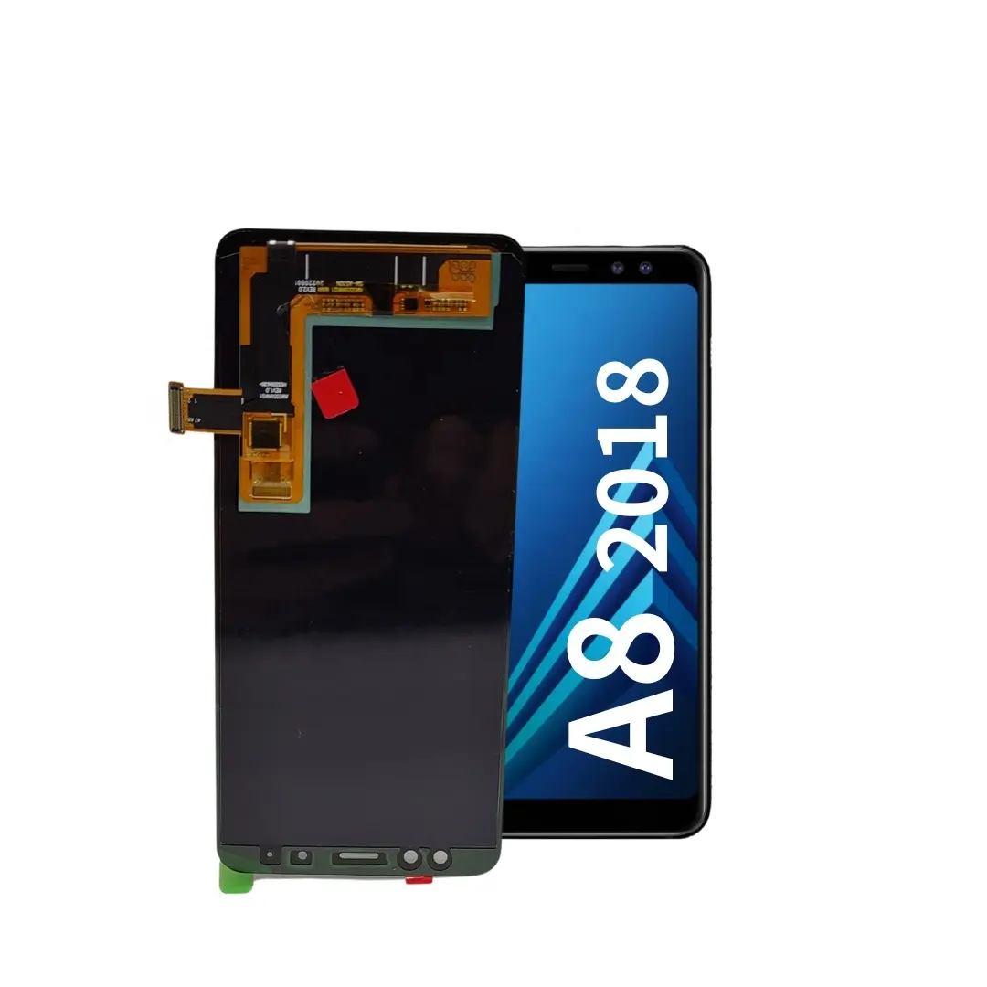 Paket layanan OLED asli LCD A530, untuk Samsung Galaxy A8 2018 suku cadang perbaikan ponsel LCD dengan kotak pak