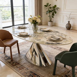 Tavolo da Pranzo di Lusso di Alta Gamma con Piano in Marmo e Base Riflettente per Casa Moderna - Product Image 3