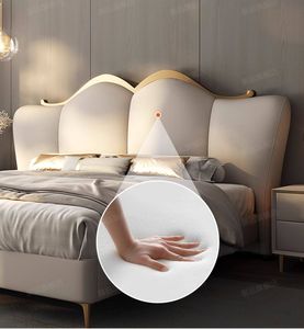 आधुनिक मास्टर बेडरूम में उच्च अंत सुरुचिपूर्ण रानी/राजा आकार टफ्टेड चमड़े की डबल शादी बिस्तर - Product Image 3