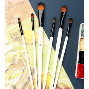 Pinceles de pintura acrílica y acuarela, mango de madera blanco, pelo de nailon, juego de pinceles profesionales para artistas. - Product Image 2