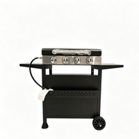 Grill à gaz à surface plate, barbecue au propane, cuisson en plein air, acier inoxydable, revêtement en poudre noire, avec tables latérales, 4 brûleurs