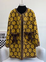 Veste longue en peau de mouton à motif floral pour femme JT3272, manteau en fourrure de laine d'agneau chaud pour l'hiver, pour femme et fille