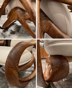 Sillón Reclinable de Lujo Tapizado en Cuero con Estructura de Madera Escultural, Sillón de Descanso para Interiores - Product Image 6