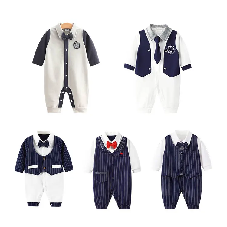 Ropa De Bebes Baby Boy Birthday Party Dress False 2 Piece Clothes Formal Gentleman Baby Boy Romper Suit for 6 to 12 Months
