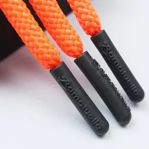 Custom Embossed Brand Logo Fluorescent Orange Braided Draw Strings for Shorts