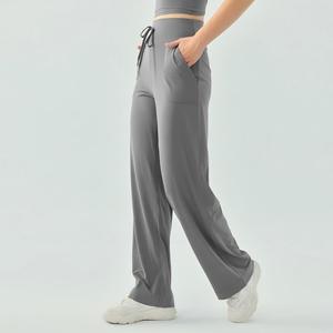 Pantalon de yoga taille haute pour femme avec cordon de serrage, jambes larges, poches, extensible, doux, longueur intégrale, décontracté, pour l'entraînement, vente en gros - Product Image 1