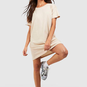 Базовая негабаритная хлопковая футболка платье Женская Повседневная Высококачественная футболка с круглым вырезом Длинная женская - Product Image 3