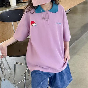 T-shirt à manches courtes pour filles, nouveau style été 2026, vêtements d'été tendance pour enfants, polo pour grands enfants - Product Image 4