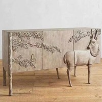 Armoire vintage en bois massif avec motif animal sculpté, écologique, grande capacité, rétro moderne, double porte, 2 compartiments, salon