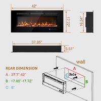 Cheminée électrique encastrable Luxstar 42 pouces avec flammes LED 3D, murale, 750/1500W, zone de chauffage de 400 pieds carrés, réglable, pour usage domestique
