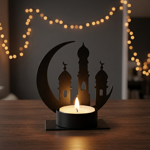 Lanterne décorative islamique en métal en forme de croissant de lune pour la mosquée, porte-bougie, décoration de table, centre de table, cadeau pour le Ramadan - Product Image 4