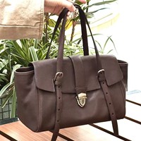 Sac à main décontracté pour femme en cuir véritable haut de gamme, couleur unie, avec fermeture à cadenas, forme carrée, double anse