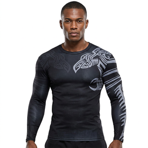 Men's Long Sleeve Compression Shirt Black Tribal Eagle Print Quick Dry Slim Fit Sporty O-Neck <b>Knitted</b> Polyester - Product Image 1
