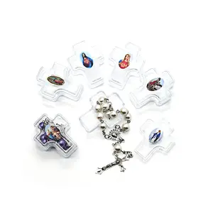 Wholesale Cross Religious Rosary Packaging Box Bracelet Plastic Box Mini Rosary Empty Gift Box Customized