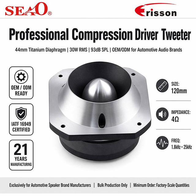 Compression Driver Tweeter 44mm Titanium Diaphragm 4 Ohm 93dB OEM ODM for Automotive Audio Brands