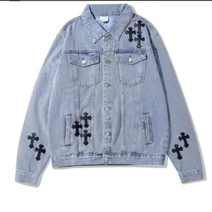 LILUO 2024 Casual Cross Washed Vintage Indigo Blue Streetwear Heavy Cotton denim men jackets