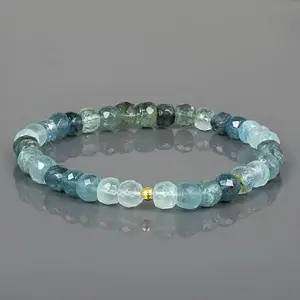 Zooying Natural Aquamarine March Birthstone Delicate Handmade Gemstone Jewelry Beaded Healing Aqua Bracelet