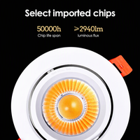 Projecteur mural LED encastré 15W 30W CRI90 80lm/W, lampe de plafond rotative anti-éblouissement profond 15 ° /24 ° /36 Sable blanc + Sable noir