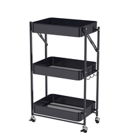 Chariot utilitaire pliable en métal à 3 niveaux, robuste, thermolaqué, pour rangement et organisation, prix de gros