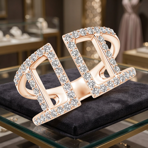Anillo de Lujo para Mujer con Diseño Geométrico Calado y Diamantes Cultivados en Laboratorio, Corte Brillante, Oro 10K 14K 18K, Plata 925 935 - Product Image 1