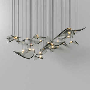 Lampadario in Vetro Personalizzato a Foglia di Loto, Lampada a Sospensione per Hotel, Villa, Soggiorno, Clubhouse, <span class=keywords><strong>Sala</strong></span> Banchetti, <span class=keywords><strong>Sala</strong></span> Espositiva, Lampada Creativa Sospesa - Product Image 2