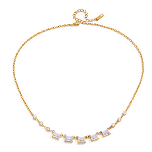 Collar de Cristal con Cadena Dorada, Zirconia Cuadrada con Engaste en Bisel, Diseño Geométrico, para Uso Diario - Product Image 5