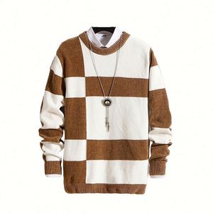 Automne hommes Anti-rides Vintage Chenille patchs avant Logo pull jeunesse décontracté chaud tricoté cou pull - Product Image 4