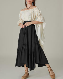 Falda Larga <span class=keywords><strong>de</strong></span> Verano para <span class=keywords><strong>Mujer</strong></span>, Estilo Bohemio, Cintura Alta, con Volantes, Cintura Elástica con Cordón, Color Sólido, Estilo Línea A - Product Image 3