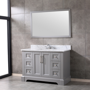 Meuble-lavabo moderne autoportant en bois massif avec portes à fermeture douce et miroir inclus – Idéal pour appartement - Product Image 2