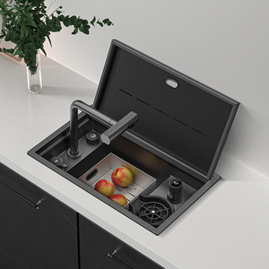 Single Bowl Kitchen Sink Faucet with Hidden Stainless Steel Brushed Lifting Faucet Trash Can-304 Material - Product Image 6