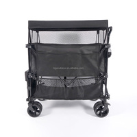 Chariot de camping pliable à deux étages avec grandes roues, porte-gobelets pour les courses, les sports, l'extérieur, poignée réglable, hayon avec toit