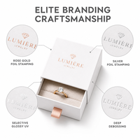 Boîte à bijoux carrée blanche mate avec logo en feuille d'or, d'argent et de rose gold, ensemble d'emballage cadeau personnalisé