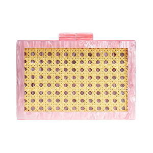 Sac à main élégant en rotin et acrylique pour femme, pochette de soirée marbrée stylée, sac carré pour la plage et les soirées en bord de mer - Product Image 4