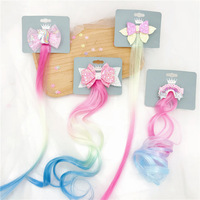 MIO Extensions de cheveux bouclés colorés pour enfants mignon dessin animé licorne perruque pinces à cheveux Double arc-en-ciel épingle à cheveux enfants accessoire de cheveux