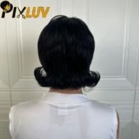 Perruque courte coupe pixie en cheveux humains, vente en gros, sans dentelle, fabriquée à la machine, pré-épilée, cheveux indiens bruts, bouclée, style queue de loup, coupe mullet