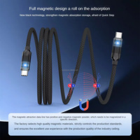 Kabel USB-C gulung magnetis lipat otomatis, kabel 3A pengisian daya Cepat 60W USB C ke kabel Tipe C transparan dengan lampu