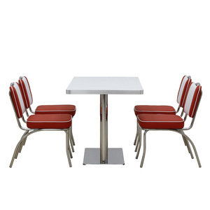 Personalizzato rosso e bianco 1950 retrò sala da pranzo sedia e tavolo Set 4 posti ristorante mobili <span class=keywords><strong>in</strong></span> acciaio inox - Product Image 2