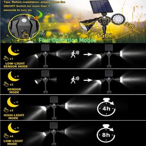 Luces Solares para Exteriores, IP65 Impermeables, Doble Cabezal Ajustable, 36 LED Brillantes, con Sensor de Movimiento, para Caminos, Jardín y Césped - Product Image 3