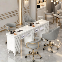 Table de manucure double avec collecteur de poussière, bureau matelassé blanc, chaises rose doré, ensemble de mobilier pour salon de manucure, vente en gros, OEM