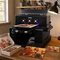 Impresora UV de Cama Plana 32*50cm, Máquina de Impresión con Efecto de Purpurina, Barniz UV Localizado, Efecto Arcoíris con un Clic, PS Channel, A3
