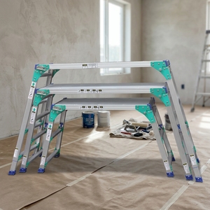 Plateforme de travail réglable en aluminium avec garde-corps, 150 kg, pliable, antidérapante, EN131, pour la construction, la rénovation, la <span class=keywords><strong>peinture</strong></span> - Product Image 2