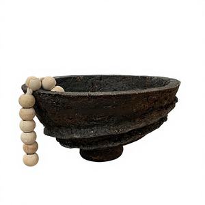 Vaisselle en papier mâché noir vieilli fait à la main, bol rustique, finition noire vieillie, décoration artisanale pour la maison - Product Image 1