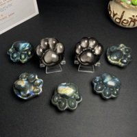 Vente en gros de labradorite naturelle et d'obsidienne argentée de 5 cm, sculptées en forme de patte de chat, pour collection et cadeau de guérison