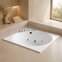 Baignoire carrée en acrylique avec bassin intérieur rond, encastrable, avec fonction massage, robinet sur le dessus et jets latéraux, 51 pouces