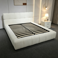 Lit plateforme moderne en tissu bouclé Teddy, tête de lit carrée capitonnée, taille King ou Queen, cadre de lit avec sommier à lattes en bois