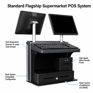 Flagship Dual Screen POS Terminal System 80mm <b>Printer</b> Scan Platform Compatible for Supermarket Retail Fully Loaded Workstation - Product Image 2