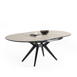 Restaurante de <span class=keywords><strong>alta</strong></span> calidad Comedor Pata de acero negro Parte superior de piedra sinterizada <span class=keywords><strong>Mesa</strong></span> de comedor ovalada redonda extensible - Product Image 6