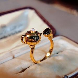 แหวนดีไซน์กาน้ำชาและ<span class=keywords><strong>กาแฟ</strong></span>สไตล์วินเทจสุดเก๋ ชุบทอง 18K ทำจากทองเหลืองรักษ์โลก สำหรับผู้หญิง เหมาะสำหรับโอกาสพิเศษ เครื่องประดับคุณภาพสูง - Product Image 6