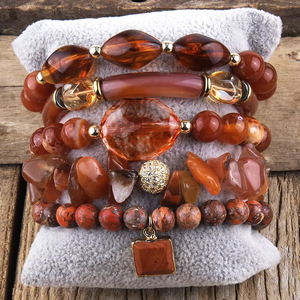 เครื่องประดับโบโฮทำมือ 5 ชิ้น ยางรัดผมแก้ว สายรัดผม กำไลข้อมือยางยืด กำไลข้อมือคริสตัลหินธรรมชาติ ชุดกำไลข้อมือแบบซ้อน - Product Image 6